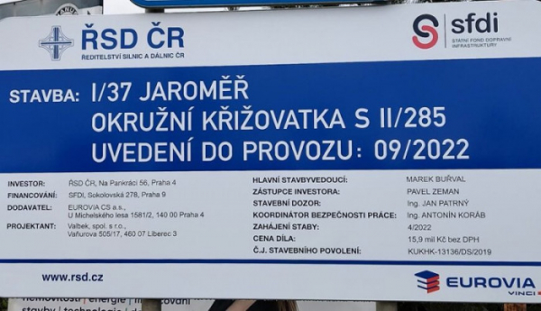 Ředitelství silnic a dálnic zahájilo stavbu I/37 Jaroměř, okružní křižovatka se sil. II/285